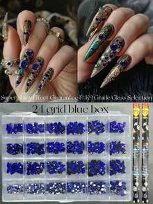 KIRAME 24格 DIY 美甲 K9 玻璃藍色平底水鑽套組 - 每格 20 顆高光水鑽，含 1 支水鑽筆，美甲寶石，美甲沙龍、居家美甲、美甲用品，聖誕、夏季與旅行美甲，節日禮物美甲飾品 - 藍色 - 查看 4