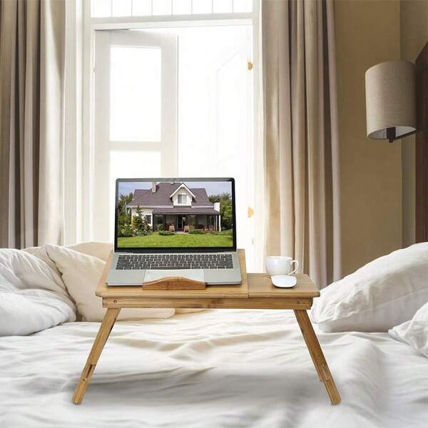 Mesa dobrável para computador – Mesa para laptop na cama – Mesa portátil para cama – Bambu – Fecho magnético – Aberturas de ventilação – Capa antiderrapante e resistente a impactos – Inclui porta-copos e gaveta – Dobrável – Multifuncional – 66 x 30 x 35 cm