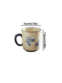 1pc Vintage Distressed Spotted Ceramic Mug, Hand-Painted Peony Butterfly Floral Coffee Cup, Gentle Floral Pattern Home Breakfast Milk Oatmeal Cup, Influencer Coffee Photography Prop, Tea Room Afternoon Tea Flower Cup, Commercial Cafe Display Vessel, Retro Coarse Ceramic Texture Desktop Decor Water Cup. Gift For Best Friend, Holiday Gift, Office Desktop Water Cup, Breakfast Milk Cup, Holiday Birthday Gift - Multicolor - View 15