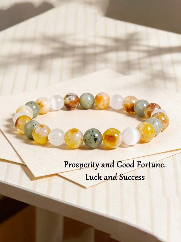 Natural Selenite Citrine Labradorite Beaded Bracelet, Bring Prosperity, Clarity, Good Luck, Crystal Meditation Jewelry For Women Men, Boho Style
