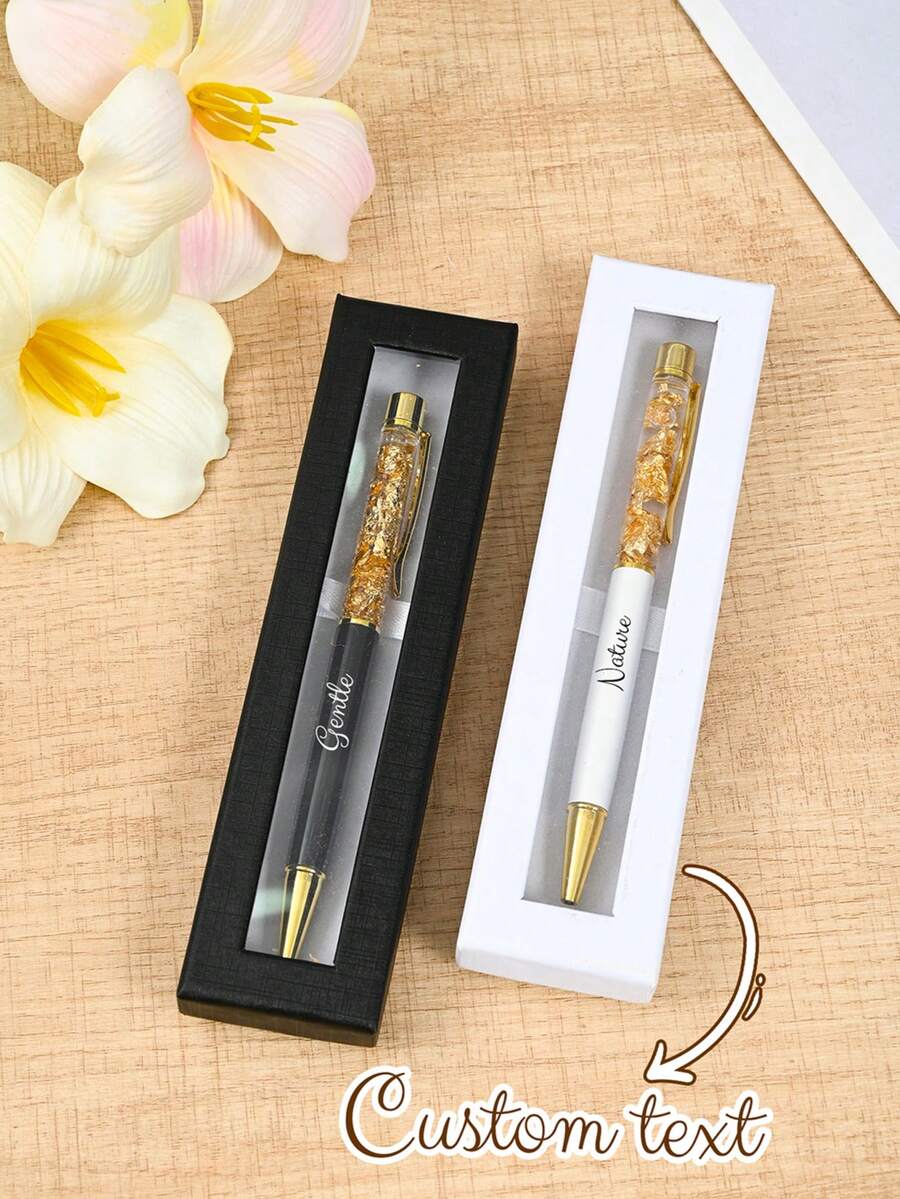 Customizable Metal Ball Pen, Personalized Teacher Pen, Customized Neutral Pen (With Gift Box) - Surprise Gift For Friends, Classmates, Family, Creative Gift, Customizable Writing Pen, Christmas Gift, Friends, Couples, Home, Office, Corporate Gift - 1 Pen + 1 Pencil Case - View 1