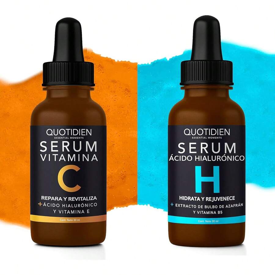 Vitamin C + Hyaluronic Acid + Vitamin E Serum | 95% Natural Ingredients | Skincare | Radiance, Hydration, Firmness & More Even Skin Tone | Lightweight Texture & Non-Greasy Feel | Facial Skincare Serum Ideal For All Skin Types - 30ml - 套裝 2 精華液 - 查看 1