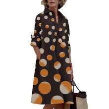 Simple Mid-Length Dress With Sleeves And A European And American Style Print. - 黃色 - 查看 2
