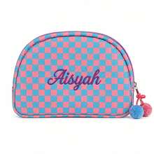 (Embroidered Custom) 1PC New Striped Shell Toiletry Bag, Fresh Macaron Color Palette, With Zipper And Personalized Custom Makeup Bag, Portable Toiletry Storage Bag For Travel, Random Color Pom Pom Design, Cute Gift For Family, Friends, Birthday, Holiday Essential - Multicolor - View 7