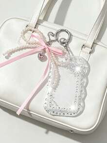 Y2K Card Holder Pendant, Free DIY Stickers, Cute Portable Card Holder With Pearl Bow Pendant, Rhinestone Decorated ID Card Holder, Card Holder Bag Keychain, Credit Card Holder, Multi-Functional Cartoon ID Holder, Suitable For School/Work/Office/Daily Use, Unique Birthday Gift, Teacher Gift, Party Gift, Vacation Gift, Back To School Gift - Multicolor - View 5