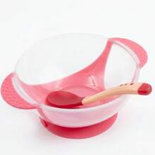 Conjunto Prato Infantil  + Colher Com Ventosa Bowl Tigela - Verde/Branco - Visão 5