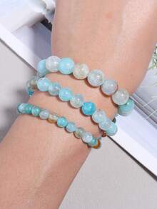 1 String Natural Aquamarines Dragon Pattern Agate Beads Energy Healing Gemstone Beads Diy Jewelry Making Suitable For Bracelets Necklaces 6 8 10mm - Mint Blue - View 3