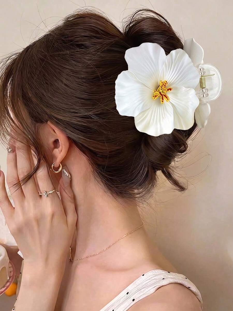 Fermaglio per capelli con orchidea tropicale arancione grande, accessorio estivo da spiaggia realistico e oversize, fermaglio per capelli stile bohémien con orchidea Phalaenopsis per donne