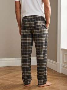 Men's Plaid Long Pants Casual Home Pants With Pockets Pajama Pants, Fun Design Comfortable, Suitable For Home Leisure, Bedtime Relaxation Or Relaxed Weekend Wear - Coffee Brown - View 2