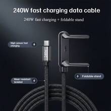 ASUS 240W Foldable Stand Type-C Cable, Built-In Phone Stand. Comes With A 90° Angled Plug, Supporting 360° Rotation And Multi-Angle Adjustment,Braided Fast Charging Cable With Multi-Function Holder, Compatible With IPhone 15-17 ProMax, IPad, Tablet, Designed Specifically For Gaming, It's The Perfect Easter Gift To Give To A Friend. - Black - View 6