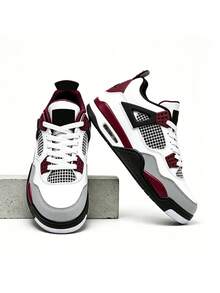 N S Men's White Burgundy Retro Basketball Sneakers Vintage Style Breathable Back To School Casual Athletic Shoes - 大巴黎 - 查看 6