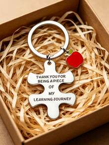 3pcs/1pc Universal Apple Shaped Keychain, With "Thank You" Puzzle Piece Pattern, Mini Gift, Novelty Gift, Ideal Gift For Girlfriend, Keychain Pendant, Couple Keychain, School Supplies, Birthday Gift, Teacher Gift, Back To School Teacher Accessory - One Size Fits All - View 2