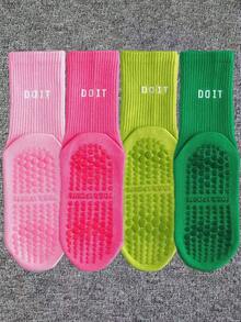 1/3/4/7 Pairs Women's Fitness Floor Socks, Mid-Calf Yoga Socks, Sports Socks, Sweat-Absorbing & Breathable, Shark Leggings Socks, Pilates Socks, Slogan "DO IT", Multi-Color Professional Yoga Socks For Women, Indoor Floor Use, Suitable For Autumn/Winter/Spring/Summer Sports Wear - Multicolor - View 20
