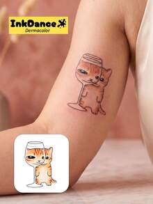 1 Set "Naughty Cat" Temporary Tattoo Stickers, Funny Expression Cute Kitten Realistic Tattoo, Waterproof, Realistic Tattoo Effect, Colorful, Easy To Apply And Remove CSX051 - Multicolor - View 2