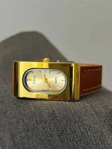 1 pieza Reloj cuadrado vintage de mujer con números romanos en negro & dorado, esquema de color clásico negro & dorado, versátil y retro. Pertenece a relojes de mujer, relojes de cuero, accesorios de moda dorados, adecuado como regalo de graduación, regalo para la novia, uso diario, lugar de trabajo o atuendo vintage, mostrando elegancia madura, accesorio esencial de mujer para realzar la sofisticación del atuendo y la atmósfera vintage. - Marrón - Ver 2