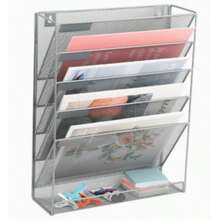 Five-Tier Wall-Mounted Metal File Rack/Storage Rack For Newspapers And Magazines, Office Supplies, Bookends, And Document Holders. - Grey - View 2