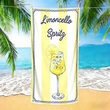 1PC Factory Direct Lemon Spritz Limoncello Spritz Striped Theme Beach Towel - Sand-Resistant Quick-Dry, Ultra-Soft Polyester Fiber, Modern Textured Durable Fabric, Machine Washable, Suitable For Swimming, Fitness, Camping, Yoga, Perfect Gift Choice - Multicolor - View 1