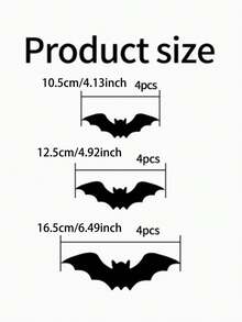 24/12/1pc New Halloween 3D Glowing Bat Decorations, Suitable For Halloween Party, Bedroom Window, Indoor/Outdoor Home Decor 3D Glowing Bat Stickers, Various Sizes, Spooky Bar Decor, Wall Stickers, Black Bat Stickers, Bat Party Decorations, Wall Decals, Glowing 3D Removable Window Stickers, Suitable For Indoor/Outdoor, Bathroom, Garage Door, Home, Bedroom, Halloween Decoration Supplies - Black - View 12