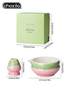 choxila 2pcs Pink-Green Gradient Ceramic Matcha Bowl Set, Includes Tea Whisk Holder, Spout Japanese Tea Bowl, Suitable For Matcha Tea Ceremony - Matcha Two-piece Set - View 9