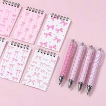 8 Sets Pink Bow Spiral Notebook And Pen Set, Tear-Off Notebook, Memo Pad, Portable Pocket Mini Notebook, Stationery Notebook, Student Prize, Party Gift, Notebook Gift Pack School Supplies - Bow Series - View 10