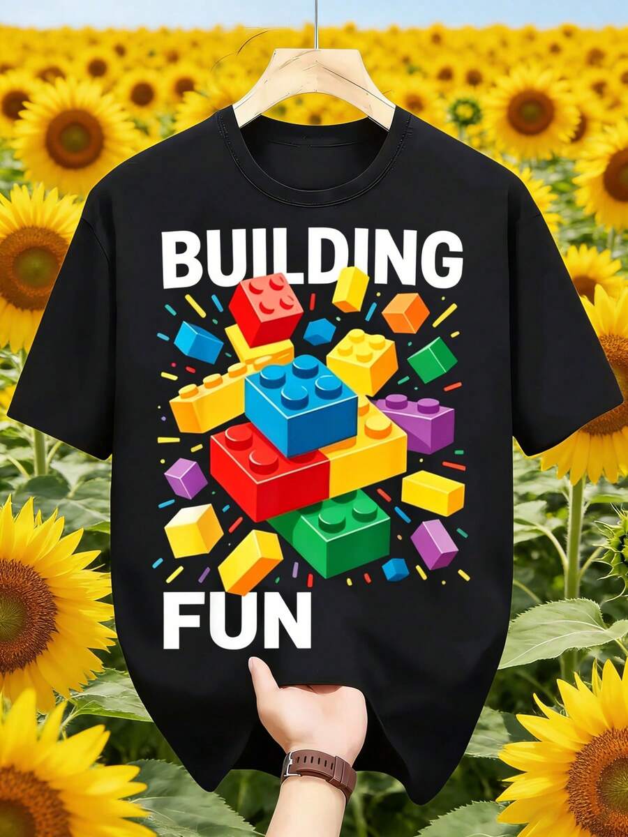 Camiseta con diseño de bloques de juguete coloridos y divertidos - Negro - Ver 1