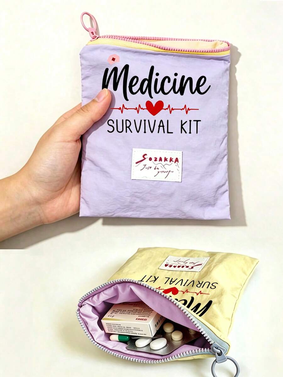 「Medicine」圖案印花便攜藥袋 藥丸收納包 急救包 化妝包 零錢包,適合日常使用/戶外/旅行,便於攜行收納,可收納化妝品、手機及其他小物品,旅行必備,聖誕禮物,個性化禮物袋,教師節禮物,小禮物交換,房間裝飾 - 彩色 - 查看 1