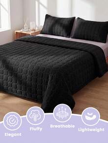1pc Cooling Comforter, Black Honeycomb Grid Pattern Bedding, Air Conditioning Quilt, Room Decor, Breathable & Lightweight, Ultra Soft & Comfortable, Suitable For Twin/Full/Queen/King Bed, Applicable For Home And Dorm, Pillow And Pillowcase Not Included, Machine Washable - Black - View 7