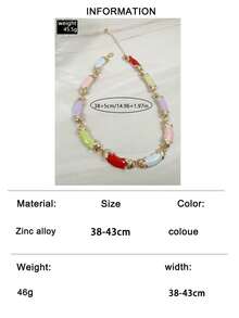 1pc/Bohemian Style Dopamine Color Palette Colorful Rectangular Acrylic Beaded Necklace - Women's Vibrant Collarbone Chain, Suitable For Daily Wear And Vacation, Cute Necklace (Accessory Color Random) - 32745-nek-colour - View 12