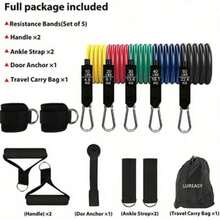 11-Piece Home Fitness Resistance Band Set, Made Of Durable Latex Tube Material; Complete Portable Accessory Kit Includes Door Anchor And Ankle Straps, Suitable For Strength Training. The Product Features Convenient Training, Excellent Elasticity, Sturdy And Durable Latex Material, And Versatile Applications - A - View 10