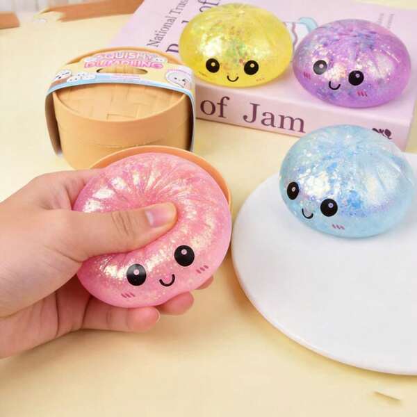 1pc Random Jelly Dumpling Squeeze Toy, Steamed Bun, TPR Glitter Stress Relief Toy, Soft Stretchable Squeeze Toy, Suitable For Stress Relief, Summer Camp Prize, Pool Party Favor, Back To School Gift, Gift Bag Filler, Candy Jar Filler, Random Color
