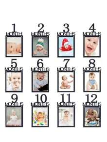 1st Birthday Photo Banner, Gold Glitter Growth Milestone Cards (1-12 Months), Monthly Milestone Photo Decoration Bunting, 1st Birthday Celebration Decoration Supplies - Multicolor - View 7