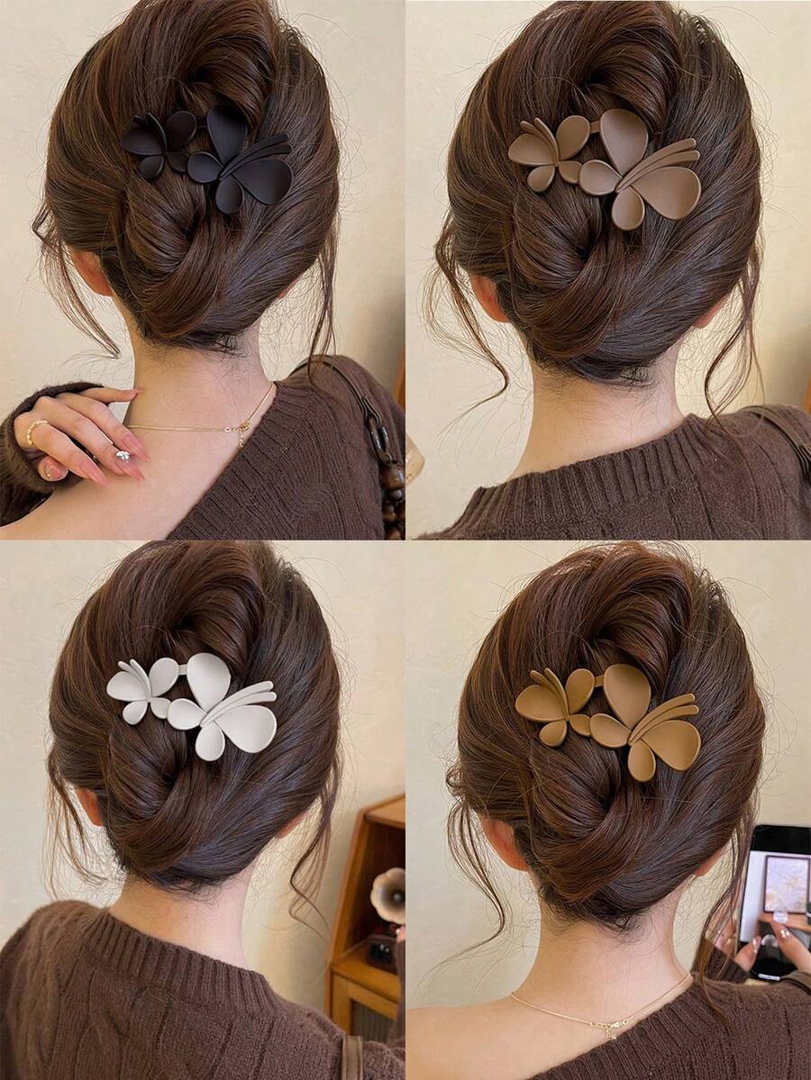 4pcs/1 Pc 5cm/1.97in Square Plastic Hair Clips In Black, White, Brown And Khaki, Stylish Hair Accessories, Claw Clip For Summer And Beach Vacation - 多色 7 - 查看 1