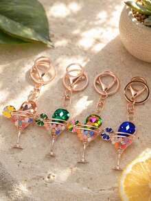 1pc Fresh Cocktail Glass Zinc Alloy Keychain, Multi-Color Rhinestone Key Ring, Suitable For Back To School Students - Multicolor - View 1
