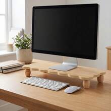 Wood Monitor Stand Riser, 60x24x8 Cm – Cute Cloud Shape  Desk Shelf, Laptop Riser For PC, Printer, TV, White & Brown - View 4
