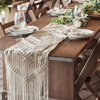 1pc Macrame Handwoven Table Runner, Bohemian Style Tassel Placemat, Nordic Homestay Dining Table Decor Long Table Runner, Wedding Banquet Tabletop Decoration