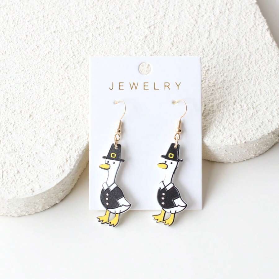 1 Pair Black Suit Little Duck Vintage Acrylic Dangle Earrings For Women, Clay Texture, Elegant & Cute, Suitable For Party, Celebration, Holiday Gift, Thanksgiving - Y1308 - View 1