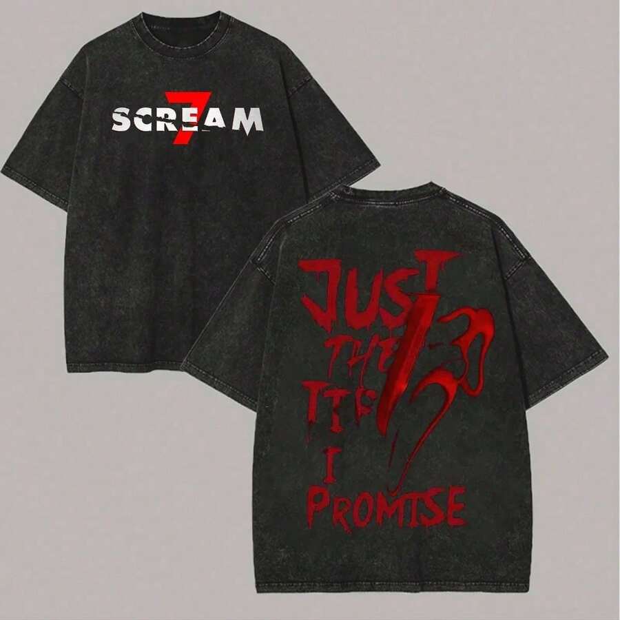 Men's Casual Short Sleeve T-Shirt, Vintage Style With Scream 7 Horror Graphic, Lightweight Summer Garment, Men's Urban Fashion T-Shirt, Made With Soft And Comfortable Fabric - 黑色 - 查看 1