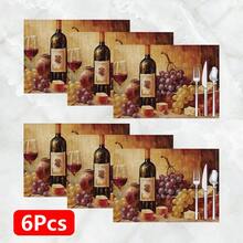 1件/4件/6件 紅酒圖案印花亞麻餐墊，適用於餐桌，四季裝飾，現代風格可水洗桌墊，房間裝飾，杯墊，廚房餐桌墊，室內/戶外派對裝飾，家居裝飾，理想禮物 - 彩色 - 查看 13