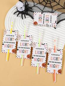 48 pièces Cartes de décoration de bâtons lumineux d'Halloween (bâtons lumineux non inclus), Cartes de support de bâtons lumineux pour fête d'Halloween, Cartes d'étiquette d'emballage de cadeaux d'Halloween, Décoration d'Halloween, Décoration d'anniversaire, Accessoires photo de fête de bâtons lumineux d'Halloween pour les vacances d'hiver, Fournitures de fête, Petits cadeaux de remplissage pour fête d'Halloween, Décorations d'Halloween 2026, Décoration de table d'Halloween, Fournitures de fête d'Halloween, Décoration de Noël, Décoration du Nouvel An - rayures blanches - Voir 9