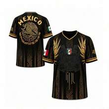 Mexico Gold Accent Soccer Jersey – Graphic Print Football Shirt For Men Short Sleeve Casual Sporty Streetwear Top - Default - View 5