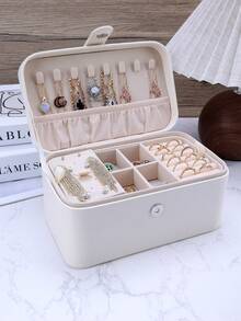 Large Capacity Luxury Genuine Leather Double Layer Jewelry Storage Box With Layered Design And Accessory Tray. Suitable For Women/Girls To Store Earrings, Necklaces, Rings And Bracelets. Perfect Gift For Mother/Wife/Valentine's Day And Ideal Choice For Classmates And Best Friends During Back To School Season. - Multicolor - View 13