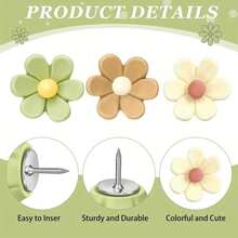 30pcs Vibrant Floral Pattern Push Pins - Cute Decorative Pins For Cork Walls, Women's Fashion Desktops And Partition Decor - Multiple Sizes, Versatile Use - Sets - View 5