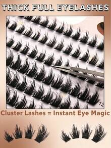 D-Curl 100D Spike Evil Lash Clusters 208 قطعة، رموش عنقودية مانجا ناعمة وكثيفة بحجم درامي، إضافات رموش DIY طويلة الأمد ومقاومة للماء مناسبة للإطلالات الخارجية والعطلات الصيفية - D - مشاهدة 4