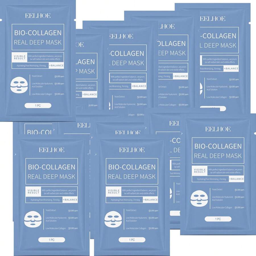 EELHOE 16pcs BioCollagen Real Deep Moisturizing Mask Anti-Wrinkle Lifting Face Mask With Hydrolyze Collagen Soluble Collagen Sheet Mask - Collagen - Xem 1