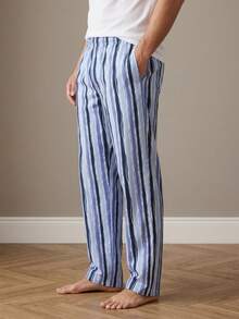 Men's Vertical Striped Casual Pajama Pants Home Pants Blue Striped Comfortable With Pockets Long Pants Fun Design Comfortable Suitable For Home Leisure, Bedtime Relaxation Or Relaxed Weekend Wear - Multicolor - View 3