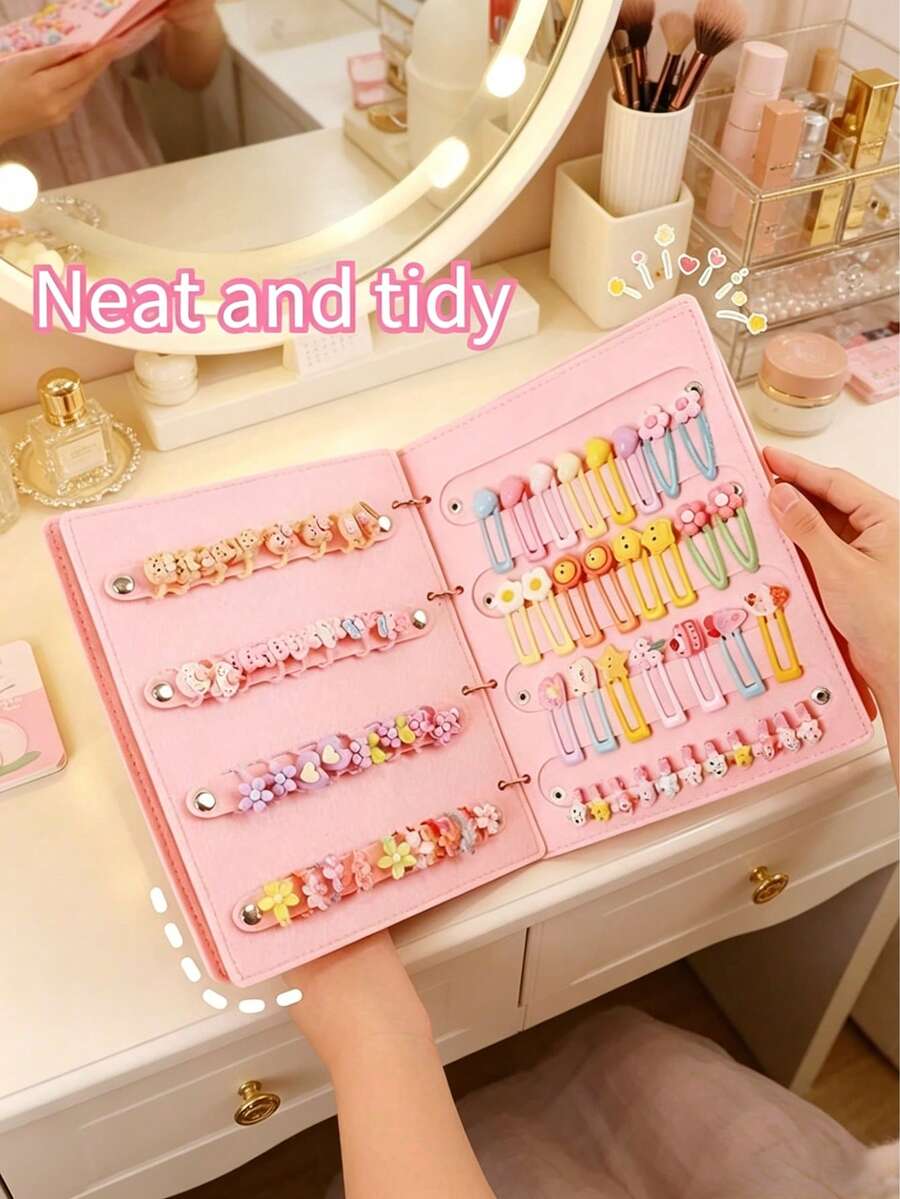Libro de almacenamiento de accesorios para el cabello de fieltro de 4 páginas, caja de almacenamiento de pinzas para el cabello de bebé, libro de almacenamiento de joyas para niños - color avena - Ver 1