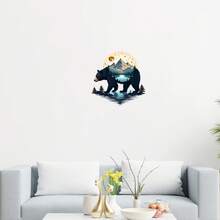 Adesivo de Parede de Vinil com Tema de Paisagem Natural de Floresta com Urso Preto, Silhueta de Montanha, Lago e Lua, Removível e Autoadesivo, Adequado para Cabana, Quarto, Sala de Estar, Escritório, Quarto de Crianças, Decoração de Casa, Presente Ideal de Feriado para Amantes da Natureza/Crianças - A - Visão 4