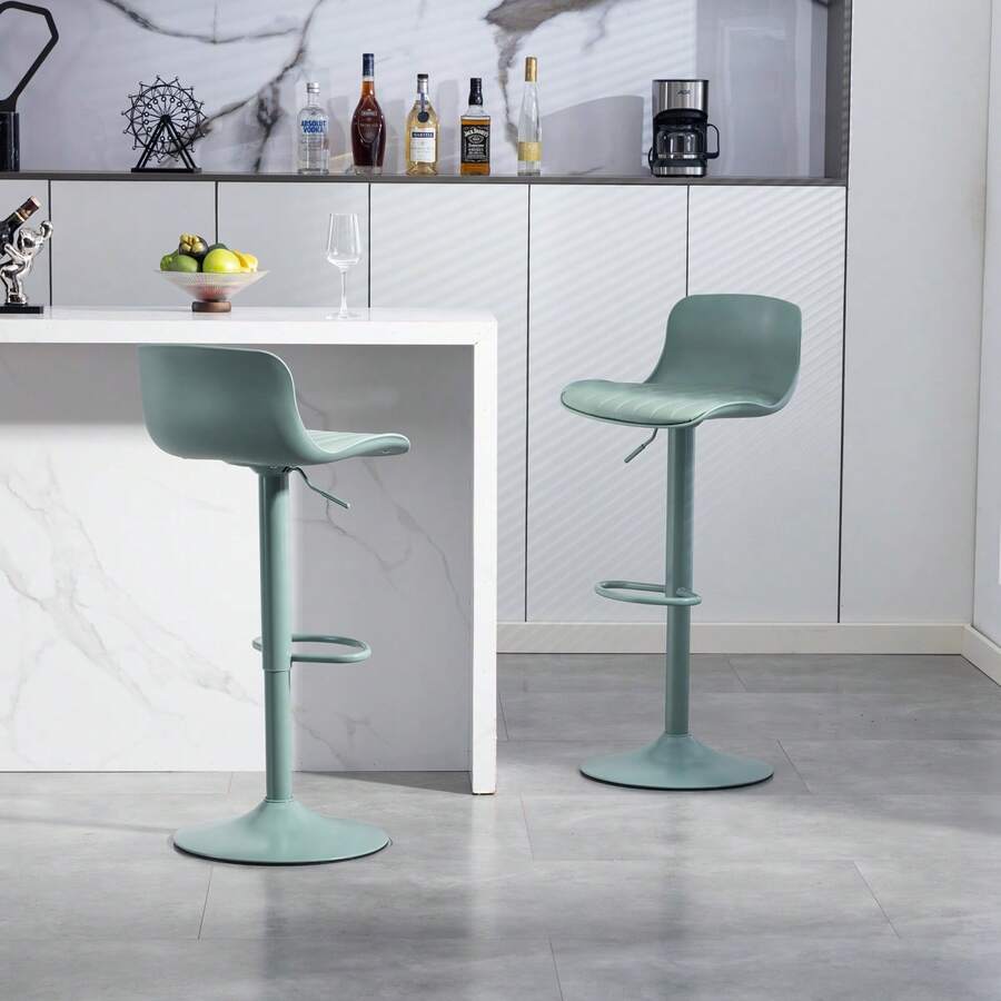 Adjustable Swivel Stool Set Of 2 / Modern Style Bar Stools / Plastic Backrest & Faux Leather Seat / Gas Spring Height Adjustment / Suitable For Kitchen Islands Or Dining Rooms - 薄荷綠 - 查看 1