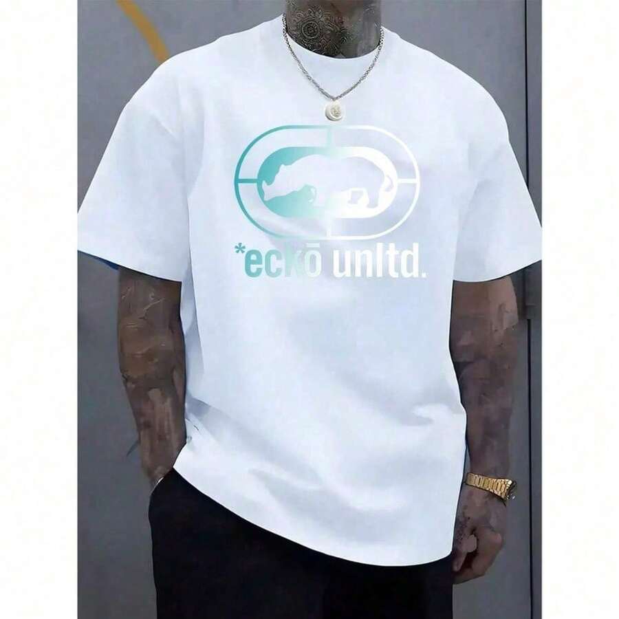 Men's And Women's T-Shirt With Ecko Logo And Ecko Unltd. Graphic Print: Casual Summer T-Shirt, Short Sleeves And Round Neck, Ideal For Everyday Wear, Outdoor Activities And - 白色 - 查看 1