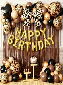 58件豹紋生日裝飾品 黑棕金氣球「Happy Birthday」鋁箔字母流蘇簾 女士女孩豹紋派對生日派對單身女派對裝飾 豹紋派對裝飾 - 查看 1